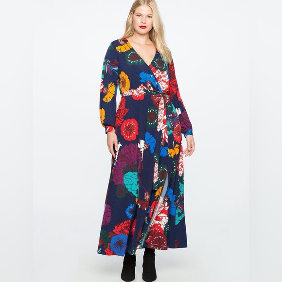 ELLOQUII | Printed Kimono L/S maxi dress faux wrap BEAUTIFUL! Sz 14 & 16 - Picture 4 of 9